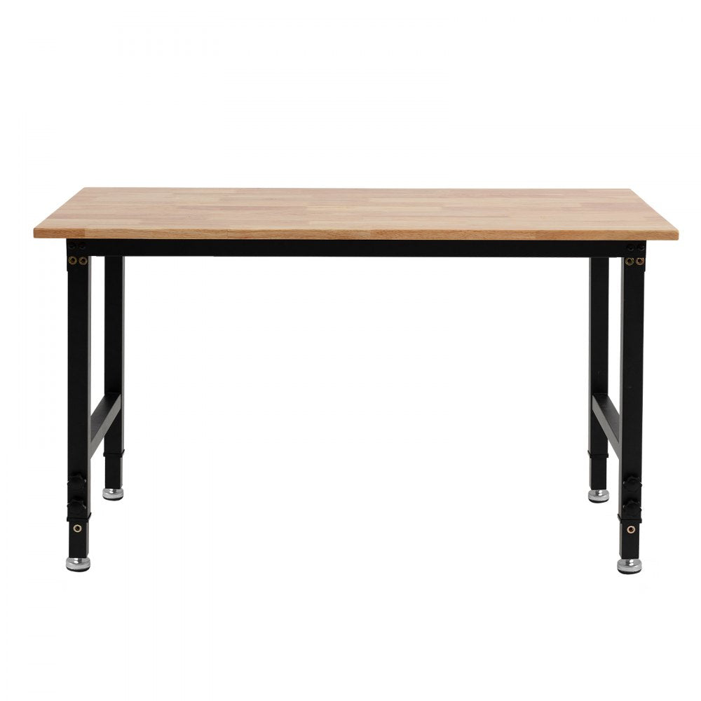 VEVOR Adjustable Workbench, 1500 lbs Capacity, 48 x 24 Inch Oak Wood Top Workbench with 26.3-40.2 Inch Height Adjustment, Heavy-Duty Hardwood Worktable for Garage, Workshop, Home, Office, Commercial