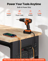 VEVOR 60-inch Adjustable Workbench, 1500 lbs Load Capacity, Garage Workbench with Drawer, Power Outlet, Wheels, and Pegboard, Heavy Duty Oak Wood Top Work Table for Garage, Workshop, Office, and Home