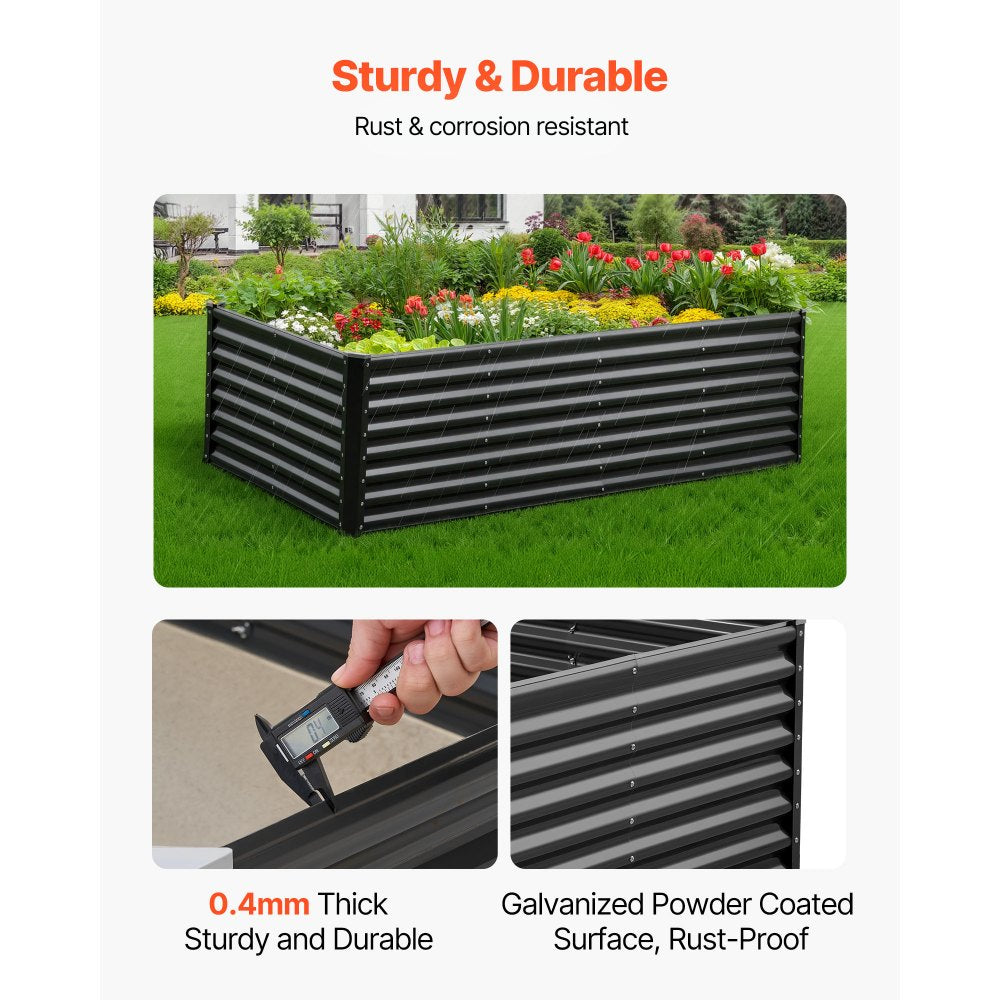 VEVOR Metal Raised Garden Bed, 8 x 4 x 2 ft Outdoor Galvanized Planter Garden Box, Open Bottom Design, Large Planter Raised Bed for Growing Vegetables, Flowers, Herbs, and Succulents, Dark Gray