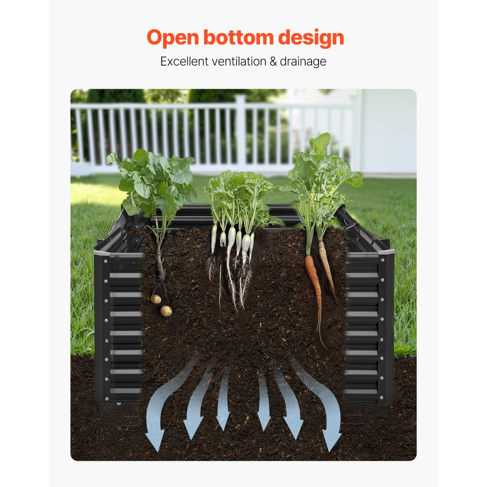 VEVOR Metal Raised Garden Bed, 8 x 4 x 2 ft Outdoor Galvanized Planter Garden Box, Open Bottom Design, Large Planter Raised Bed for Growing Vegetables, Flowers, Herbs, and Succulents, Dark Gray
