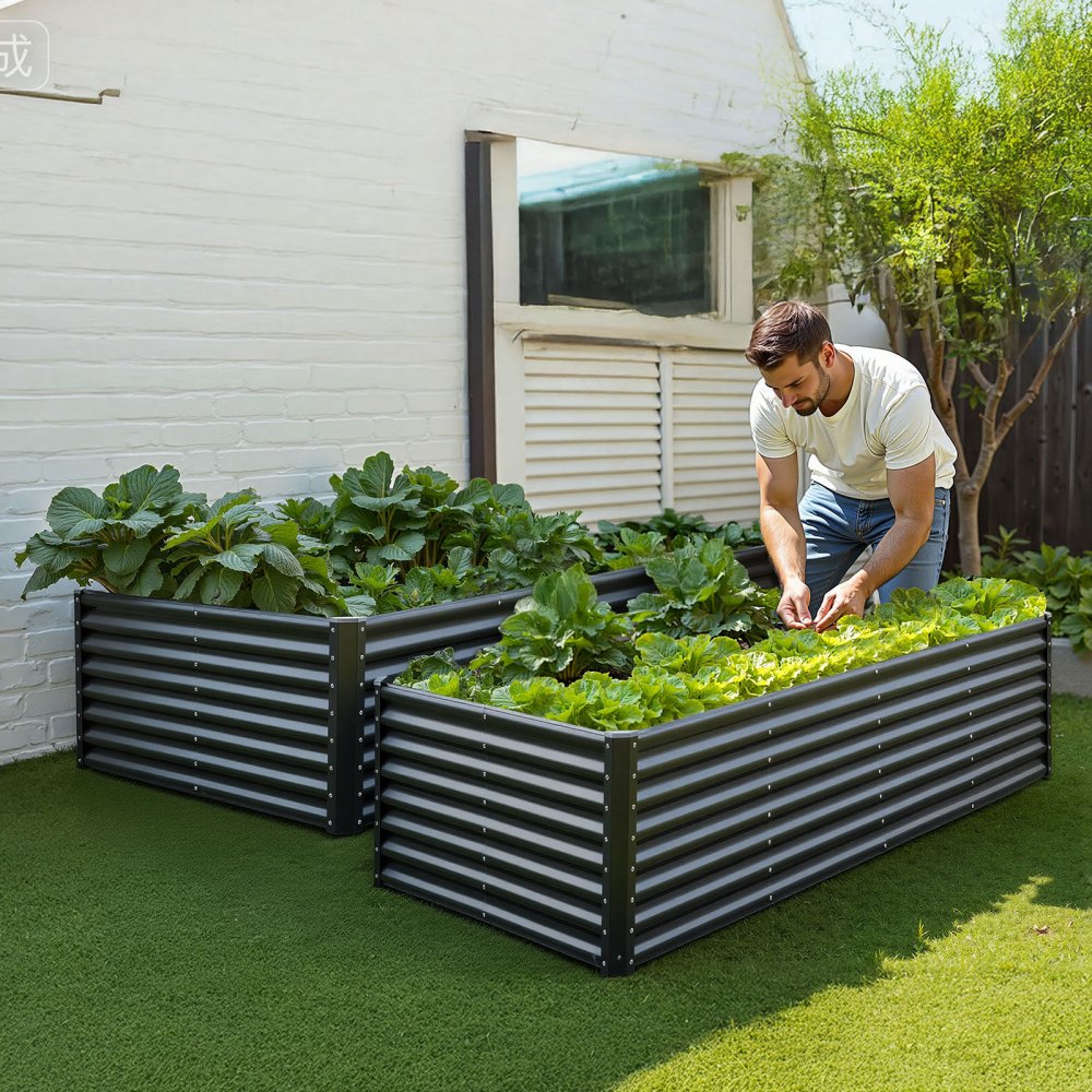 VEVOR Metal Raised Garden Bed, 8 x 4 x 2 ft Outdoor Galvanized Planter Garden Box, Open Bottom Design, Large Planter Raised Bed for Growing Vegetables, Flowers, Herbs, and Succulents, Dark Gray