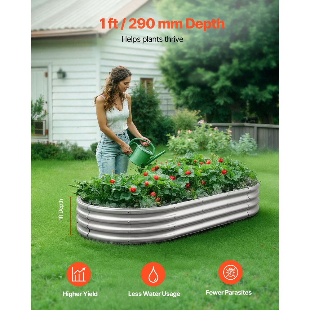 VEVOR Metal Raised Garden Bed, 6 x 3 x 1 ft Outdoor Galvanized Planter Garden Box, Open Bottom Design, Large Planter Raised Bed for Growing Vegetables, Flowers, Herbs, Succulents, Galvanized Color
