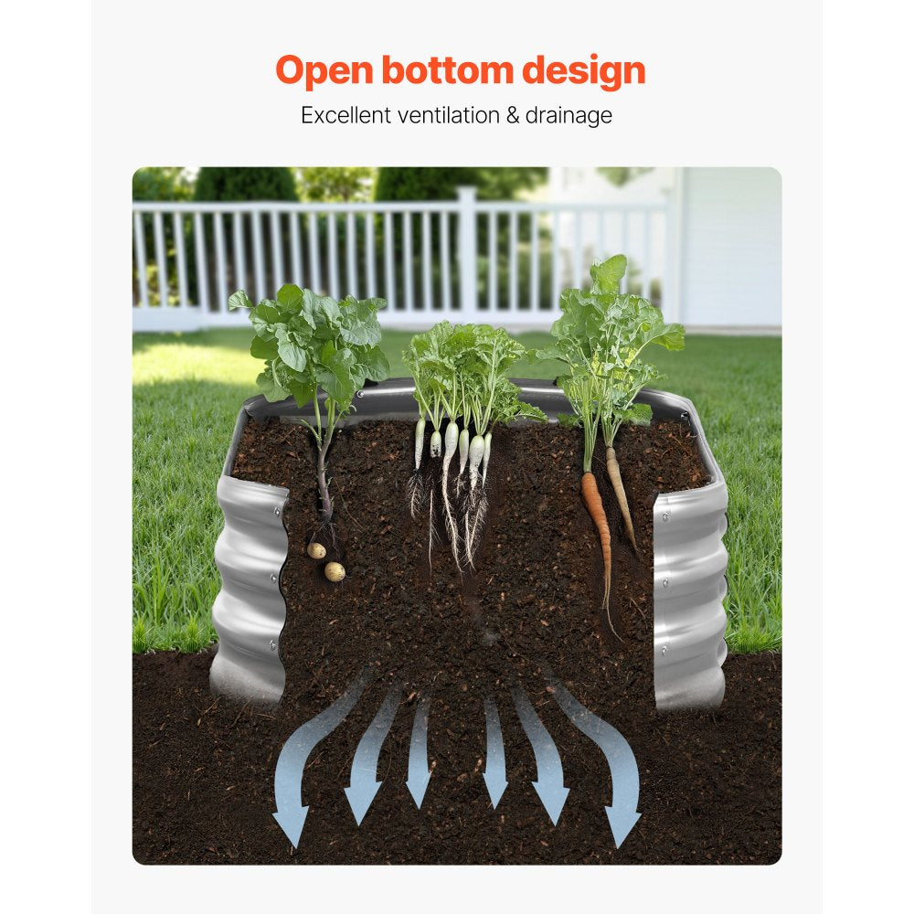 VEVOR Metal Raised Garden Bed, 6 x 3 x 1 ft Outdoor Galvanized Planter Garden Box, Open Bottom Design, Large Planter Raised Bed for Growing Vegetables, Flowers, Herbs, Succulents, Galvanized Color