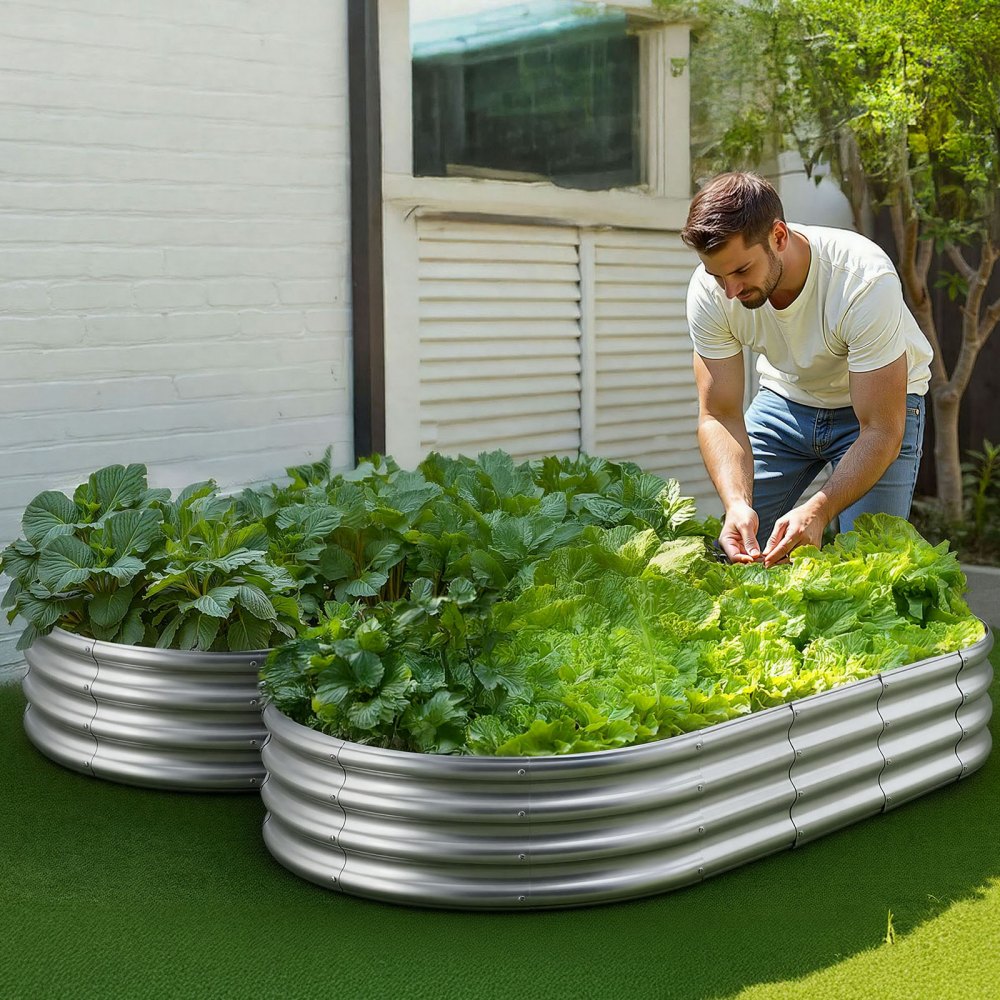 VEVOR Metal Raised Garden Bed, 6 x 3 x 1 ft Outdoor Galvanized Planter Garden Box, Open Bottom Design, Large Planter Raised Bed for Growing Vegetables, Flowers, Herbs, Succulents, Galvanized Color