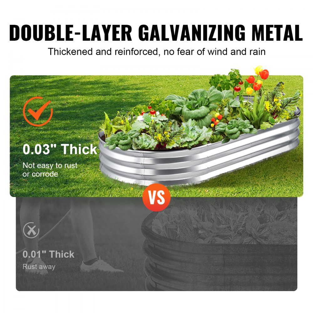 VEVOR Raised Garden Bed, 6 x 3 x 0.9 ft Galvanized Metal Planter Box, Outdoor Planting Boxes with Open Base, for Growing Flowers/Vegetables/Herbs in Backyard/Garden/Patio/Balcony, Silver