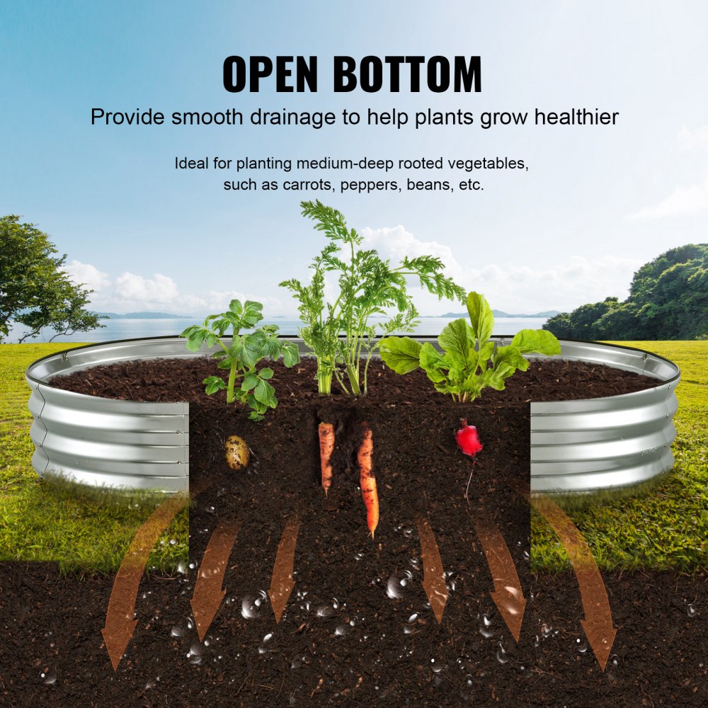 VEVOR Raised Garden Bed, 6 x 3 x 0.9 ft Galvanized Metal Planter Box, Outdoor Planting Boxes with Open Base, for Growing Flowers/Vegetables/Herbs in Backyard/Garden/Patio/Balcony, Silver