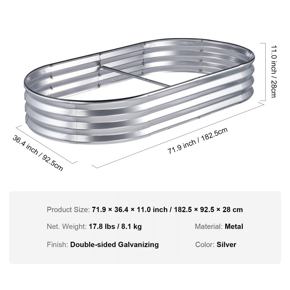 VEVOR Raised Garden Bed, 6 x 3 x 0.9 ft Galvanized Metal Planter Box, Outdoor Planting Boxes with Open Base, for Growing Flowers/Vegetables/Herbs in Backyard/Garden/Patio/Balcony, Silver