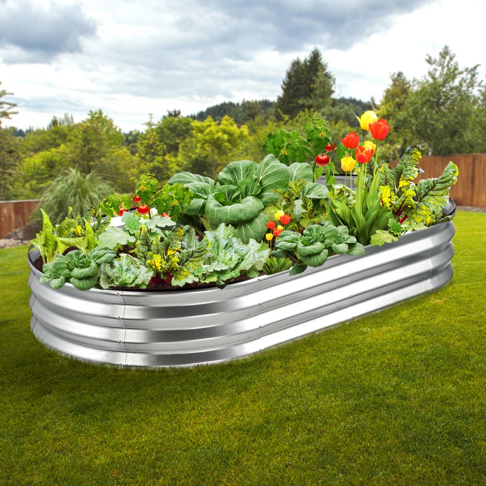 VEVOR Raised Garden Bed, 6 x 3 x 0.9 ft Galvanized Metal Planter Box, Outdoor Planting Boxes with Open Base, for Growing Flowers/Vegetables/Herbs in Backyard/Garden/Patio/Balcony, Silver