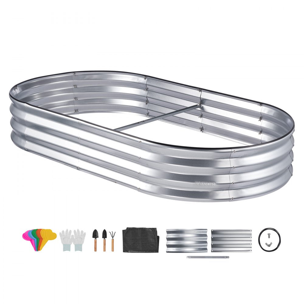VEVOR Raised Garden Bed, 6 x 3 x 0.9 ft Galvanized Metal Planter Box, Outdoor Planting Boxes with Open Base, for Growing Flowers/Vegetables/Herbs in Backyard/Garden/Patio/Balcony, Silver