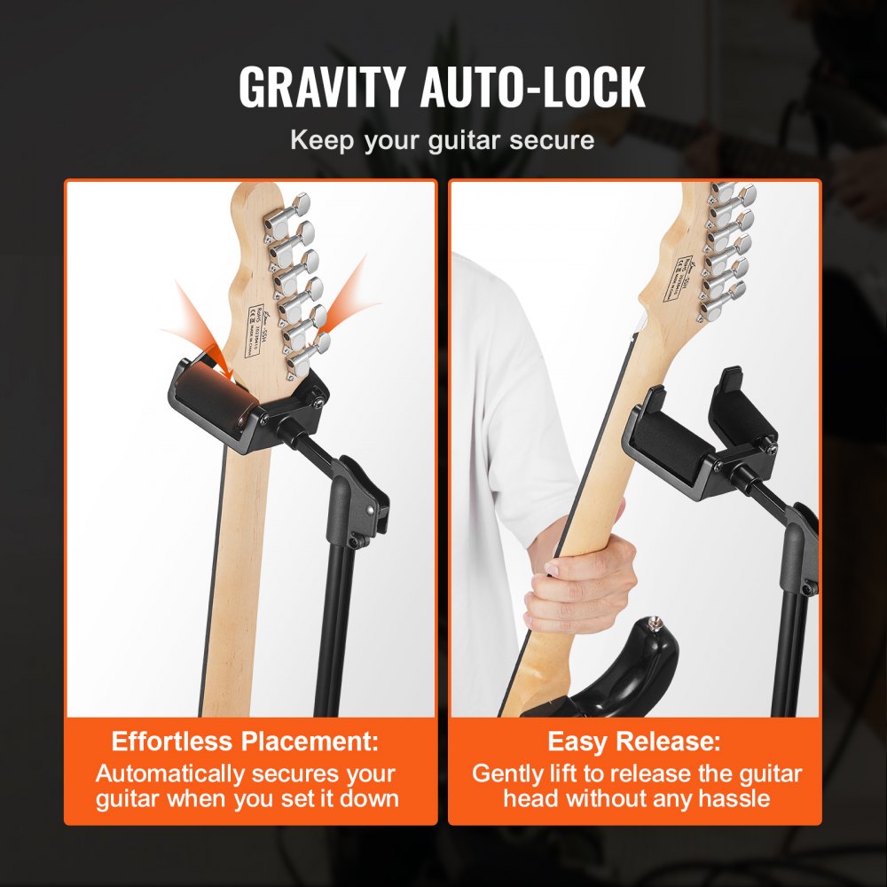 VEVOR Tripod Guitar Stand, 33 lbs/15 kg Load Capacity, Floor-Standing Foldable Guitar Stand Display Rack with 35.4-47.2 in/900-1200 mm Adjustable Height, for Guitar Acoustic Electric Classical Bass