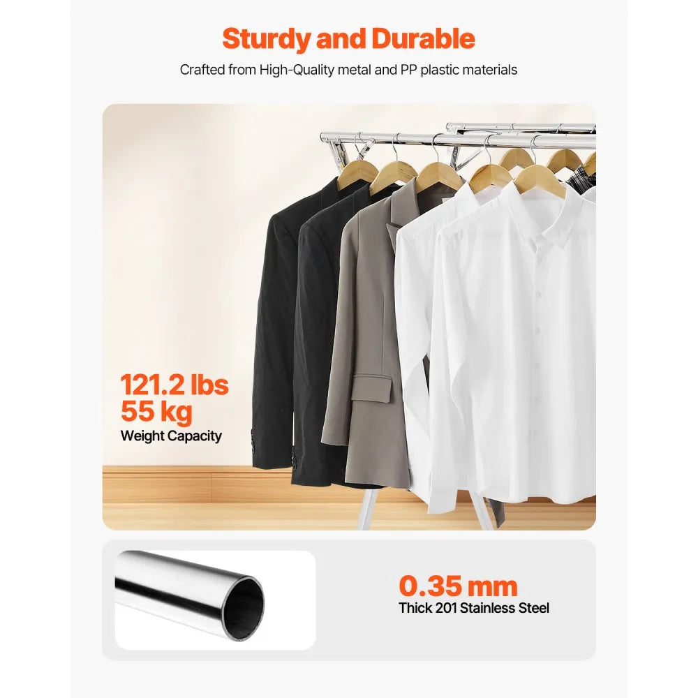 VEVOR Clothes Drying Rack, 2-Tier Telescopic Laundry Dryer Rack, Stainless Steel Drying Racks with 30 Windproof Holes and 2 Shoe Hooks, Free-Standing and Portable Hanger for Outdoor & Indoor Use