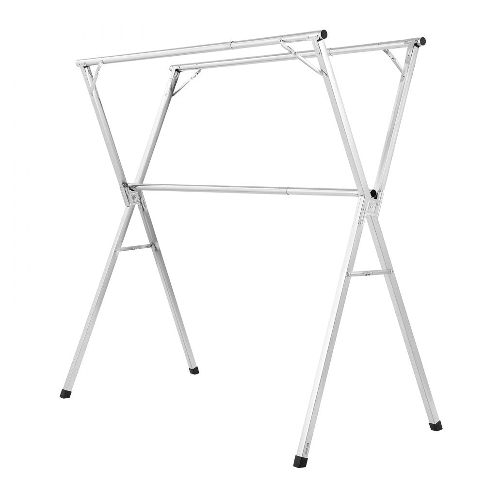 VEVOR Clothes Drying Rack, 2-Tier Telescopic Laundry Dryer Rack, Stainless Steel Drying Racks with 30 Windproof Holes and 2 Shoe Hooks, Free-Standing and Portable Hanger for Outdoor & Indoor Use