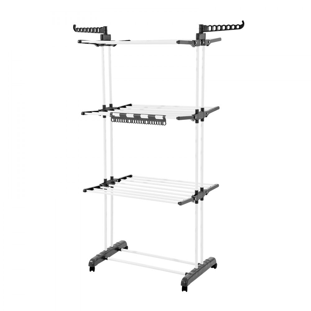 VEVOR Clothes Drying Rack, 4-Tier Foldable Laundry Dryer Rack, Metal Drying Racks with 24 Drying Rods, Free-Standing and Portable Hanger with 4 Castors and Two Side Wings for Outdoor & Indoor Use
