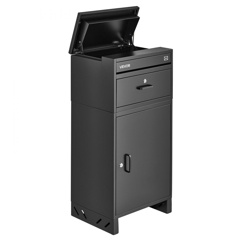 VEVOR Package Delivery Box for Outside 38.78 in Large Metal Parcel Drop Box, for Porch, Curbside & House Storage, Lockable Anti-Theft Waterproof Weatherproof, Thick Secure Mailbox for Outdoor, Black