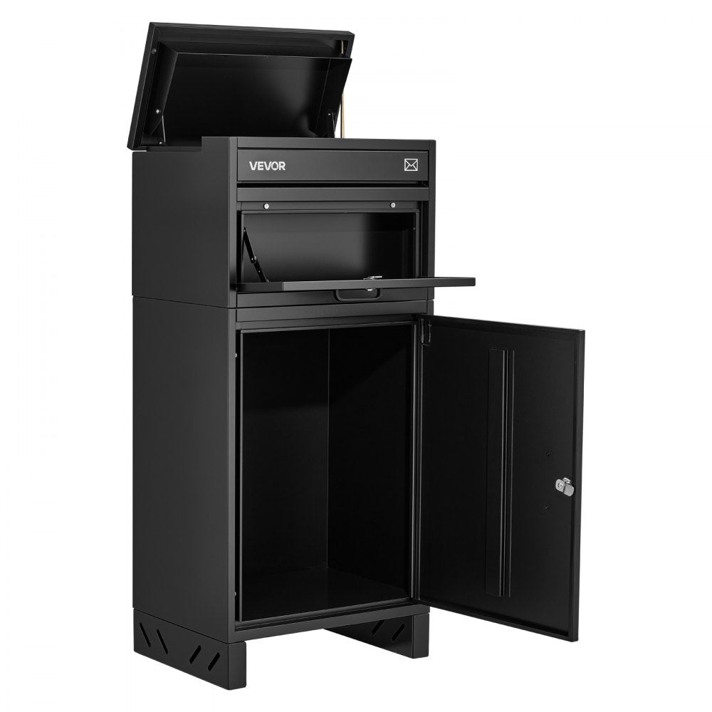 VEVOR Package Delivery Box for Outside 38.78 in Large Metal Parcel Drop Box, for Porch, Curbside & House Storage, Lockable Anti-Theft Waterproof Weatherproof, Thick Secure Mailbox for Outdoor, Black