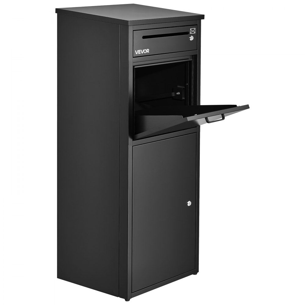 VEVOR Package Delivery Box for Outside 44.49 in Large Metal Parcel Drop Box, for Porch, Curbside & House Storage, Lockable Anti-Theft Waterproof Weatherproof, Thick Secure Mailbox for Outdoor, Black