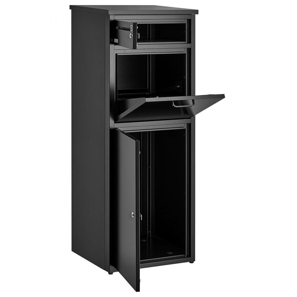 VEVOR Package Delivery Box for Outside 44.49 in Large Metal Parcel Drop Box, for Porch, Curbside & House Storage, Lockable Anti-Theft Waterproof Weatherproof, Thick Secure Mailbox for Outdoor, Black