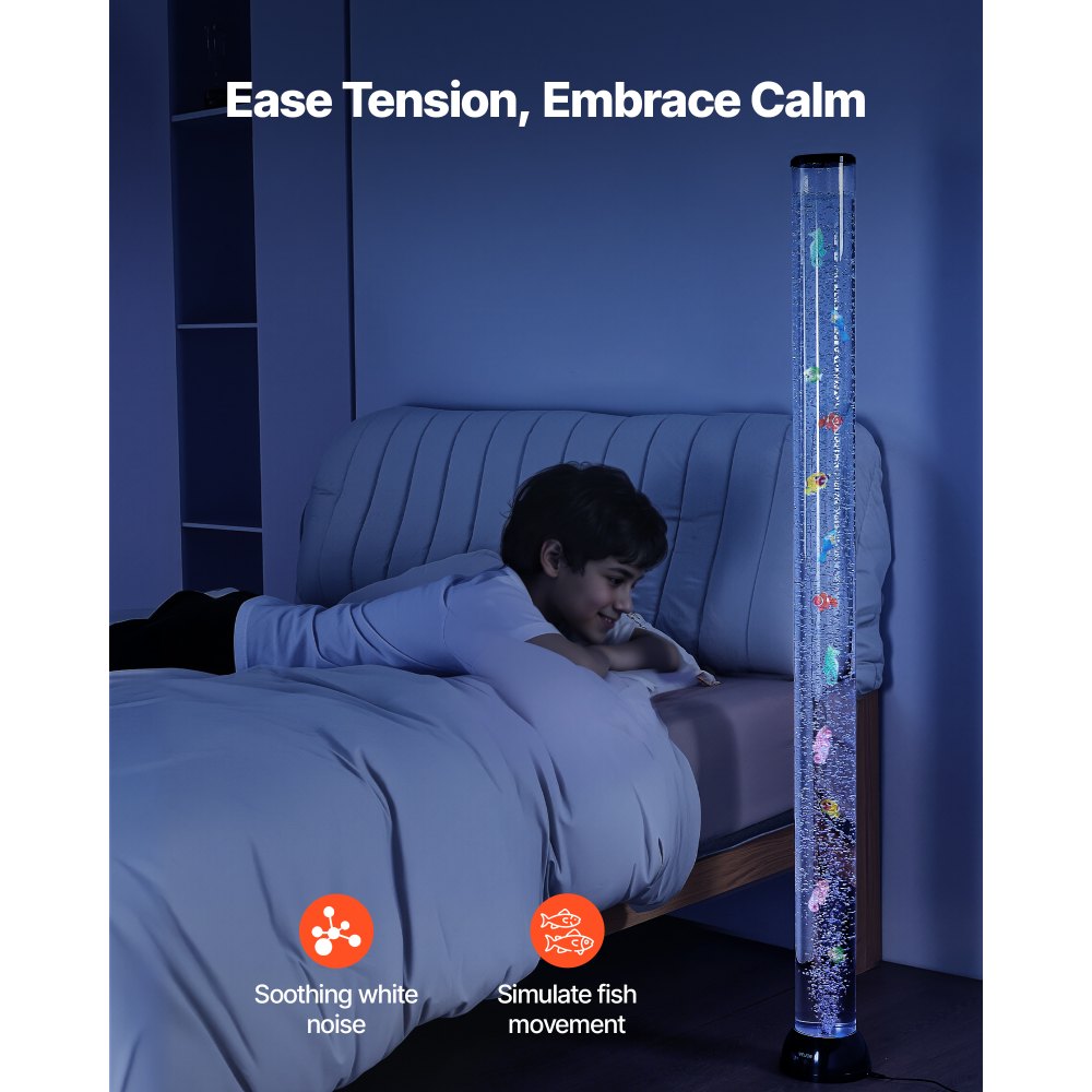 VEVOR Sensory Bubble Tube Lamp, 5 ft Bubble Fish Tube, Sensory Aquarium Lamp with 10 Floating Fish & 16 Color Effects, Remote Control, Stress Relief Calming Light for Bedroom Living Room Home Decor