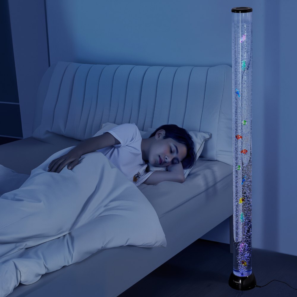VEVOR Sensory Bubble Tube Lamp, 5 ft Bubble Fish Tube, Sensory Aquarium Lamp with 10 Floating Fish & 16 Color Effects, Remote Control, Stress Relief Calming Light for Bedroom Living Room Home Decor