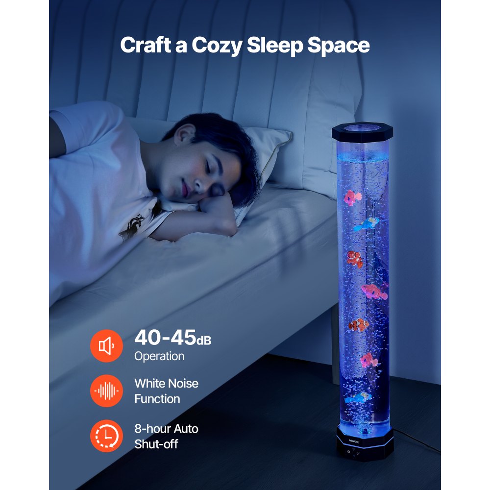 VEVOR Sensory Bubble Tube Lamp, 2.67 ft Bubble Fish Tube, Sensory Aquarium Lamp with 6 Floating Fish & 16 Color Effects, Remote Control, Stress Relief Calming Light for Bedroom Living Room Home Decor