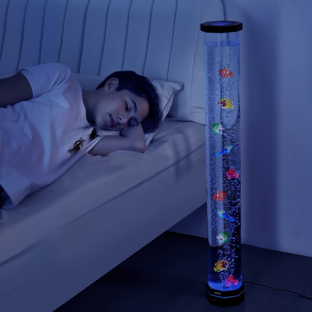 VEVOR Sensory Bubble Tube Lamp, 3.3 ft Bubble Fish Tube, Sensory Aquarium Lamp with 10 Floating Fish & 16 Color Effects, Remote Control, Stress Relief Calming Light for Bedroom Living Room Home Decor