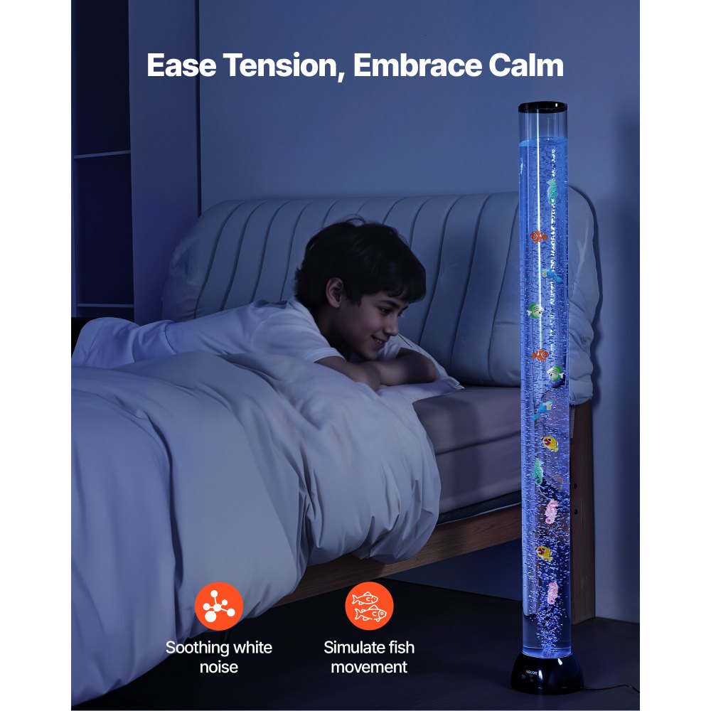 VEVOR Sensory Bubble Tube Lamp, 4 ft Bubble Fish Tube, Sensory Aquarium Lamp with 10 Floating Fish & 16 Color Effects, Remote Control, Stress Relief Calming Light for Bedroom Living Room Home Decor