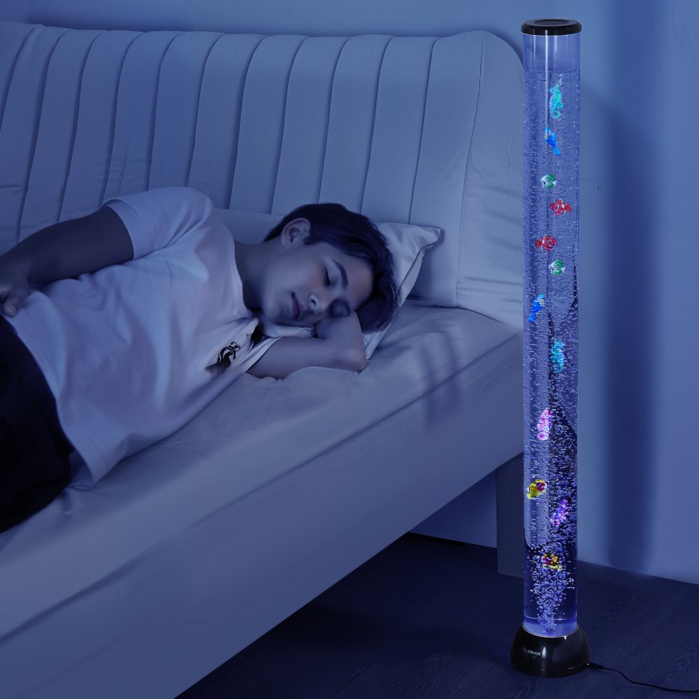 VEVOR Sensory Bubble Tube Lamp, 4 ft Bubble Fish Tube, Sensory Aquarium Lamp with 10 Floating Fish & 16 Color Effects, Remote Control, Stress Relief Calming Light for Bedroom Living Room Home Decor