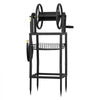 VEVOR Freestanding Garden Hose Reel, Holds 125 Feet of 5/8-inch Hose, Wall Mount or Ground Mount, Detachable Holder Stand with Storage Rack, 5 ft Leader Hose, Brass Fitting, 4 Spikes, for Backyards