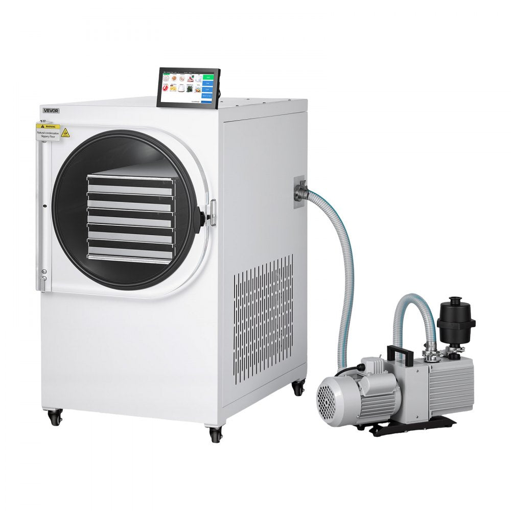 VEVOR Vacuum Freeze Dryer Machine, 17.6-26.5 lbs/Batch, 5 Tray, 10 Presets for Fruit Vegetable Meat, Durable Freestanding Freeze Drying Equipment with Wheel, App Control, LCD Touchscreen, Auto Defrost