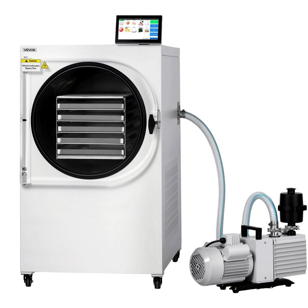 VEVOR Vacuum Freeze Dryer Machine, 17.6-26.5 lbs/Batch, 5 Tray, 10 Presets for Fruit Vegetable Meat, Durable Freestanding Freeze Drying Equipment with Wheel, App Control, LCD Touchscreen, Auto Defrost