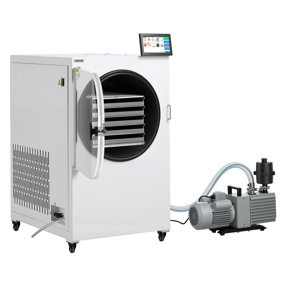 VEVOR Vacuum Freeze Dryer Machine, 17.6-26.5 lbs/Batch, 5 Tray, 10 Presets for Fruit Vegetable Meat, Durable Freestanding Freeze Drying Equipment with Wheel, App Control, LCD Touchscreen, Auto Defrost