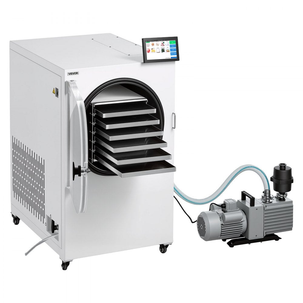 VEVOR Vacuum Freeze Dryer Machine, 22-33.1 lbs/Batch, 6 Trays, 10 Presets for Fruit Vegetable Meat, Durable Freestanding Freeze Drying Equipment with Wheel, App Control, LCD Touchscreen, Auto Defrost