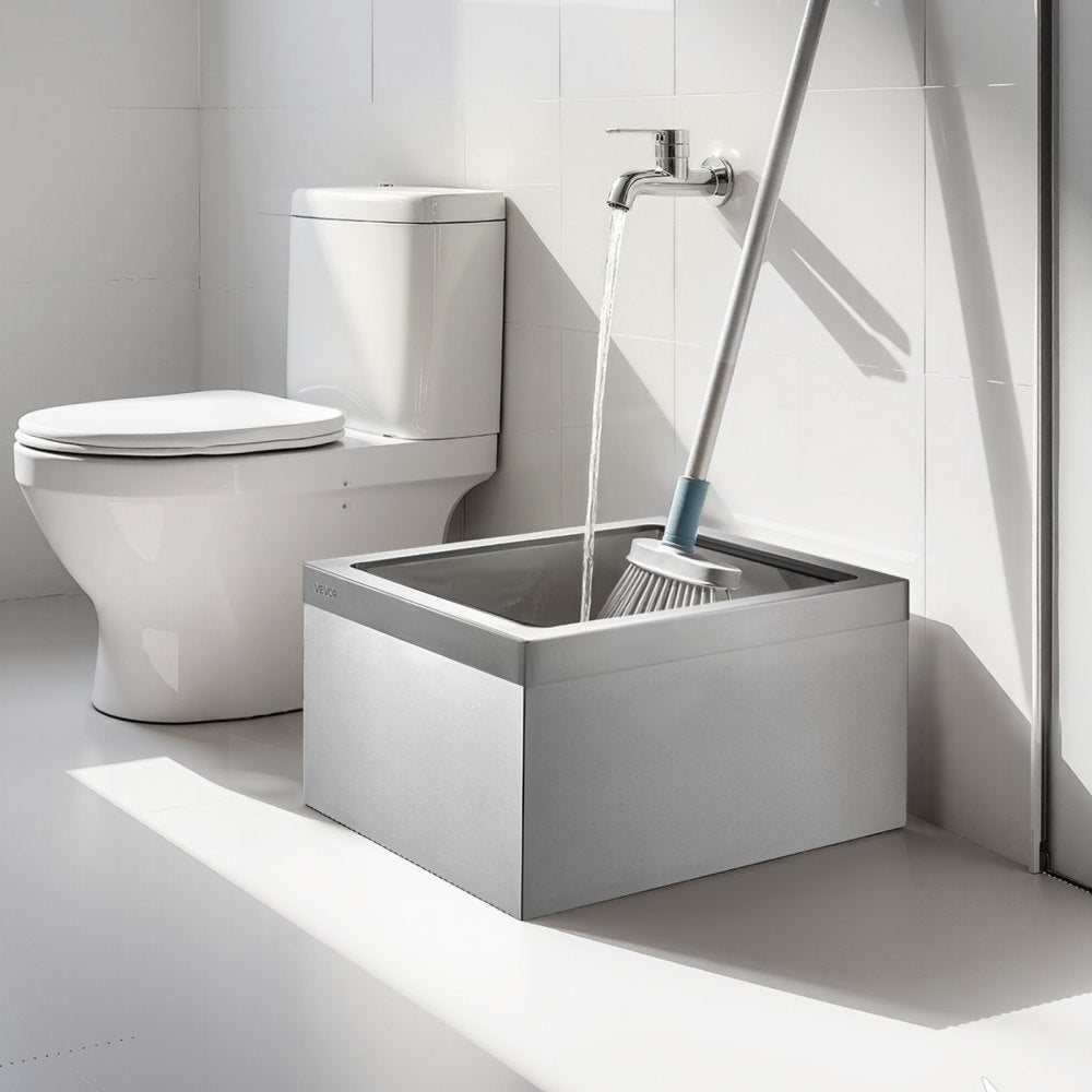 VEVOR Stainless Steel Floor Mop Sink, 22 x 19 x 12 in, 304 Stainless Steel, with 3-in-1 Filter and Wall-Mounted Bracket, X-Shaped Groove for Quick and Smooth Drainage, for Balcony and Bathroom