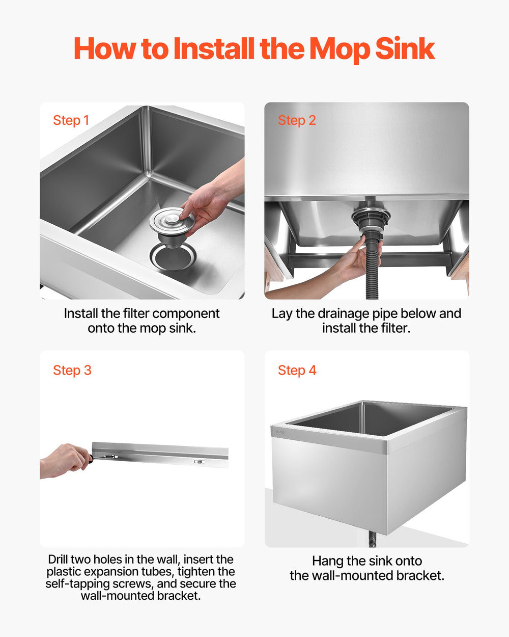 VEVOR mop sink installation steps overview