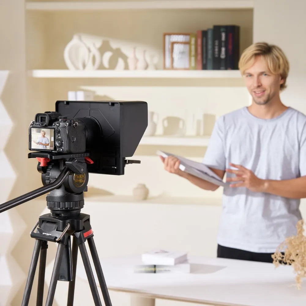 VEVOR Teleprompter, 10" Aluminum Alloy, Desktop Prompter with Adjustable Spectroscope, Remote Control, for YouTube, Twitch, Zoom, Supports DSLR/Webcam/Smartphone, for Video Recording/Live Streaming