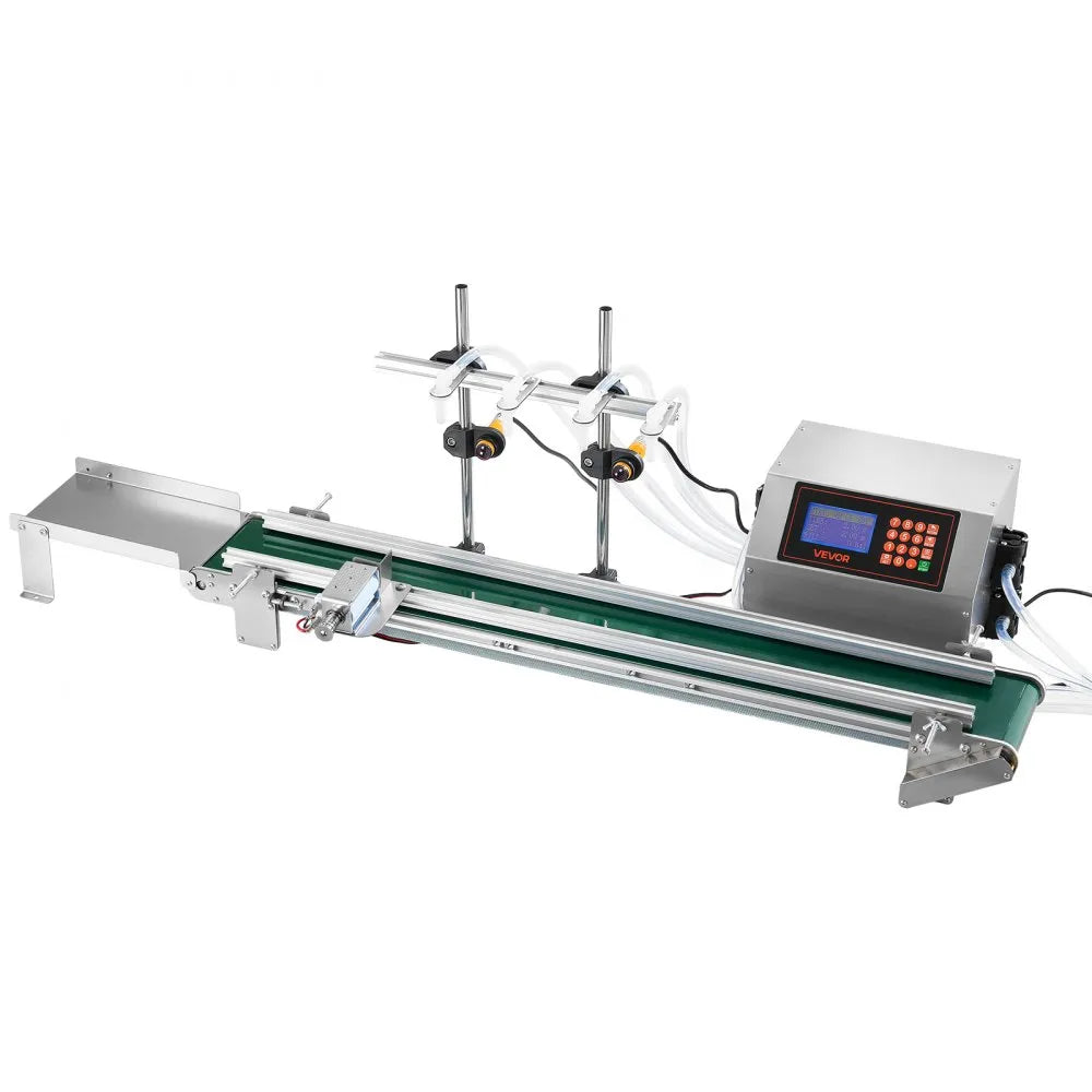 VEVOR Automatic Liquid Filling Machine, 4 Nozzles with Conveyor Bottle Filler, for Water and Oil, 10-500 g Recommend, Premium Stainless Steel Body, Digital Weighing, Adjustable Stand, Easy to Operate
