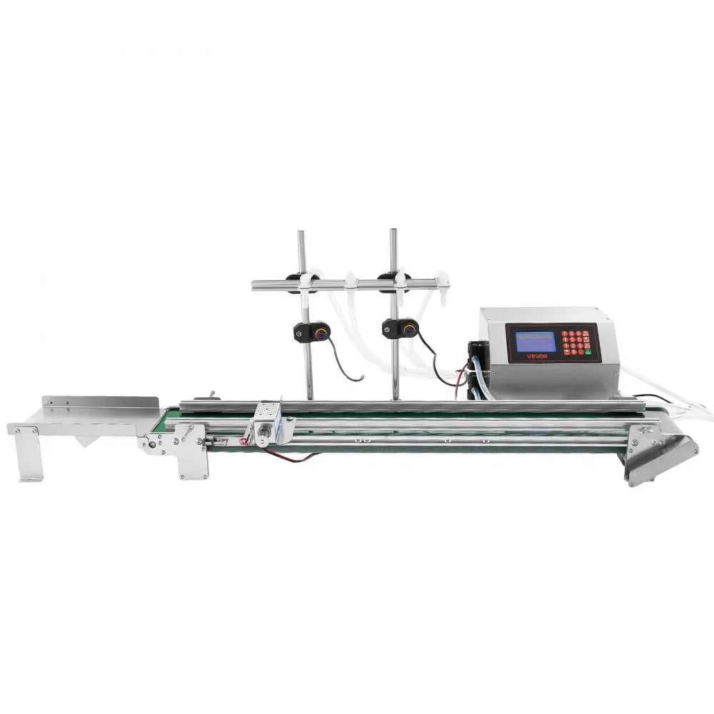 VEVOR Automatic Liquid Filling Machine, 4 Nozzles with Conveyor Bottle Filler, for Water and Oil, 10-500 g Recommend, Premium Stainless Steel Body, Digital Weighing, Adjustable Stand, Easy to Operate