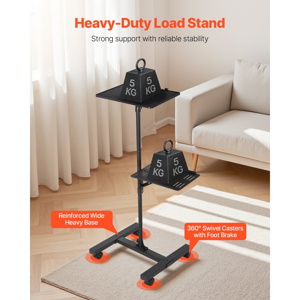 VEVOR Projector Stand, 2 Shelves Laptop Floor Stand, Projector Stands Table with Adjustable Height 33.86 to 53.54 inch, I-Beam Frame Projectors Stands Tripod for Meetings, Outdoor Movies, Video Stand