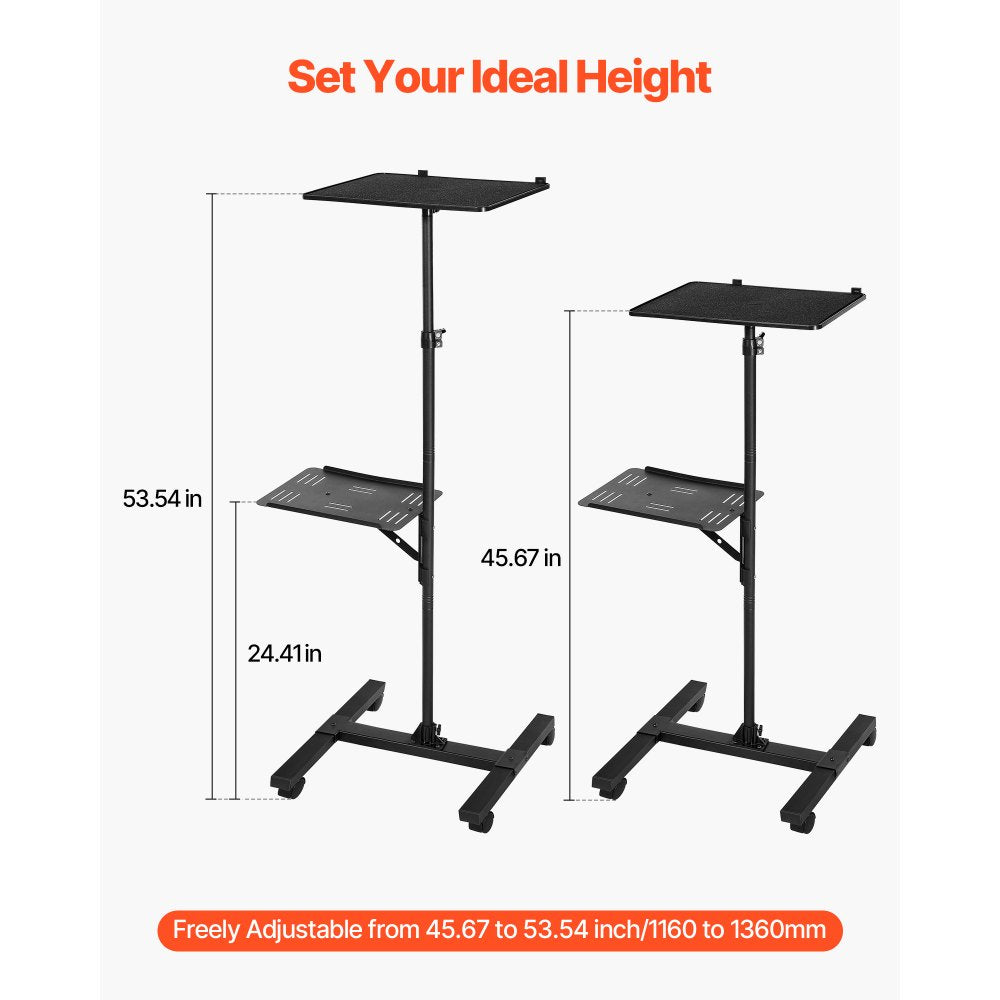 VEVOR Projector Stand, 2 Shelves Laptop Floor Stand, Projector Stands Table with Adjustable Height 33.86 to 53.54 inch, I-Beam Frame Projectors Stands Tripod for Meetings, Outdoor Movies, Video Stand