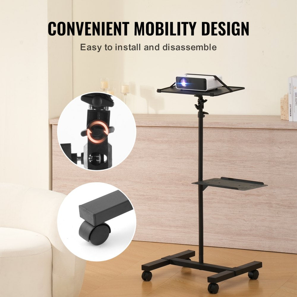 VEVOR Projector Stand with Wheels, Projector Floor Stand Adjustable Height from 22.8 to 57.3 in, Projector Mount with 2 Trays, Ideal for Outdoor Movies, Home, Office, Stage and Studio, Black