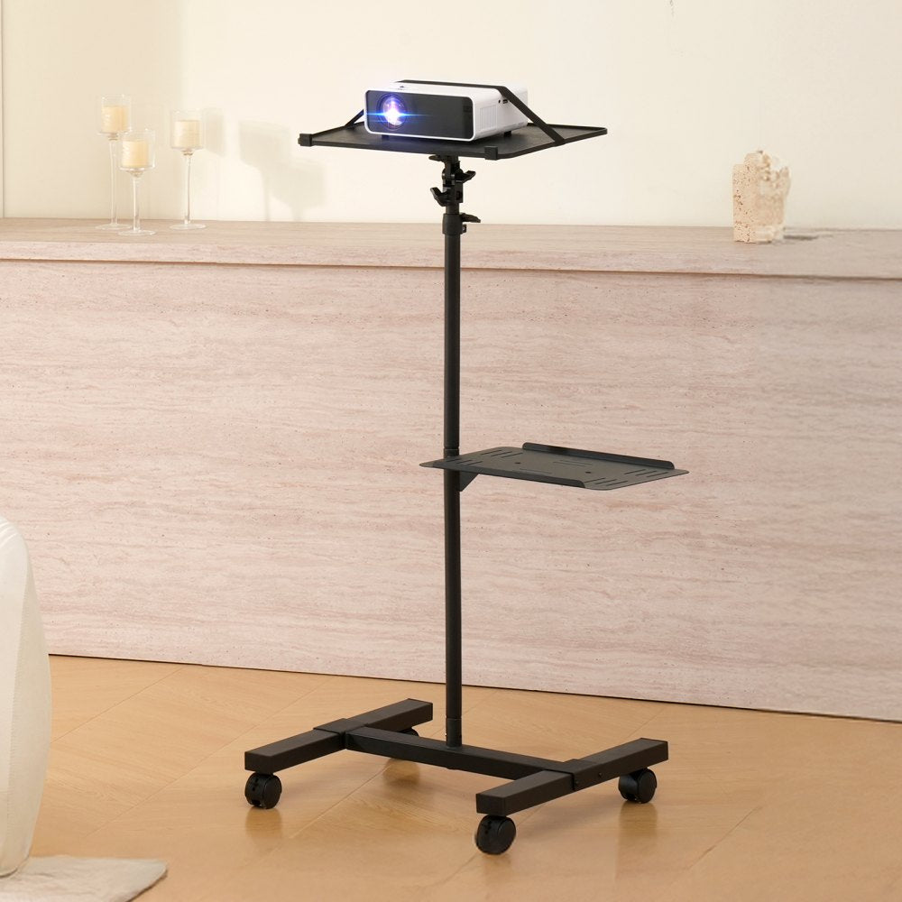 VEVOR Projector Stand with Wheels, Projector Floor Stand Adjustable Height from 22.8 to 57.3 in, Projector Mount with 2 Trays, Ideal for Outdoor Movies, Home, Office, Stage and Studio, Black