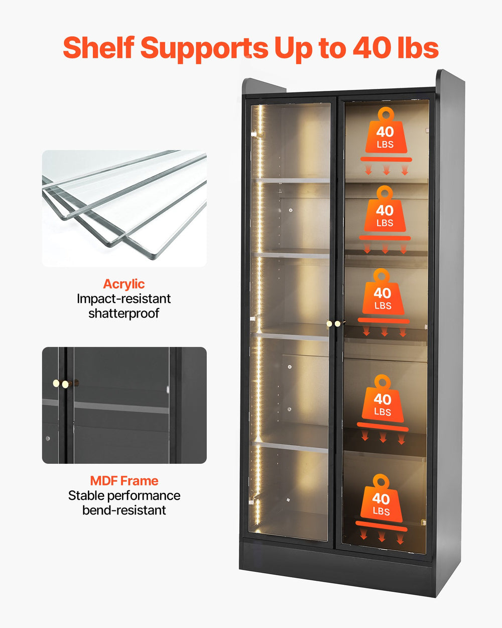 VEVOR display cabinet feature overview