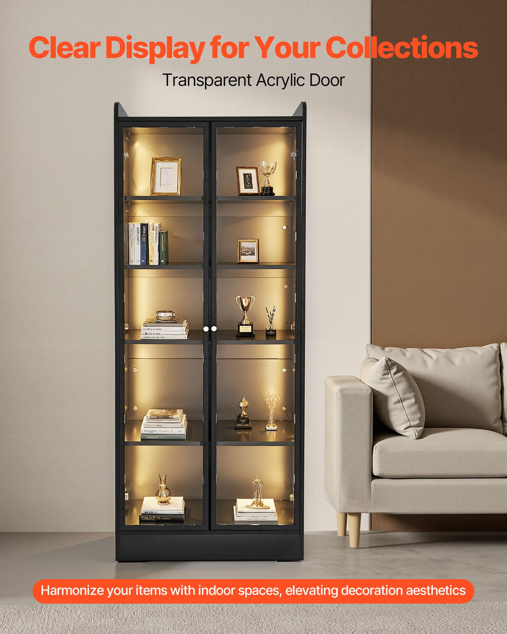 VEVOR display cabinet adjustable storage feature graphic