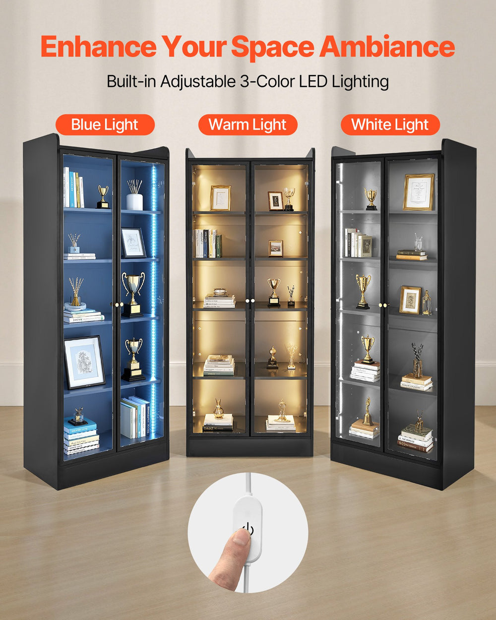 VEVOR display cabinet clear viewing doors feature graphic