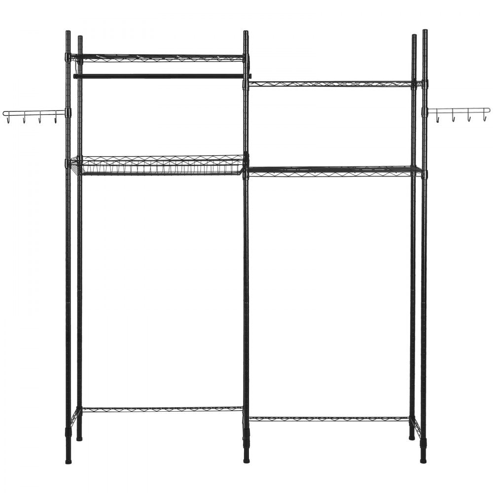 VEVOR Over Washer and Dryer Storage Shelves, 4 Tiers Laundry Room Drying Rack with Hanger Rod and Hooks, Two Rows Adjustable Washer Shelves Space Saver, for Laundry Room Storage & Organization, Black