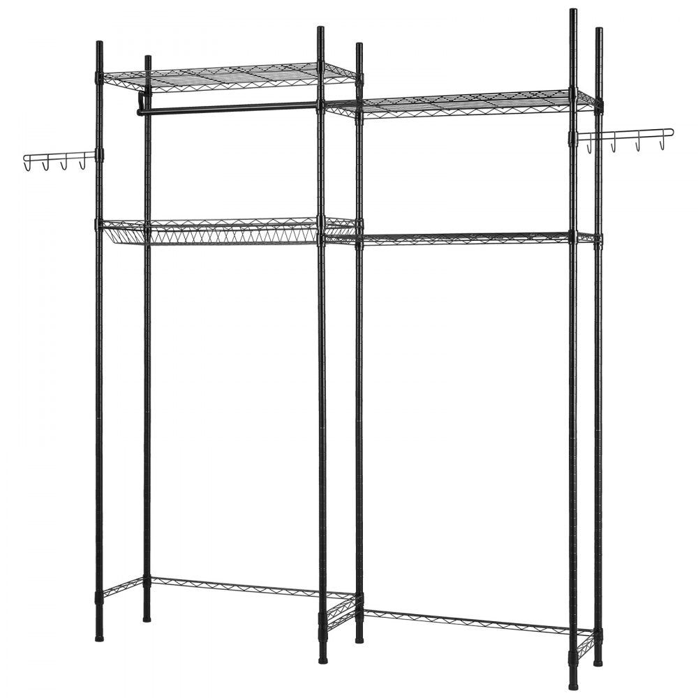 VEVOR Over Washer and Dryer Storage Shelves, 4 Tiers Laundry Room Drying Rack with Hanger Rod and Hooks, Two Rows Adjustable Washer Shelves Space Saver, for Laundry Room Storage & Organization, Black