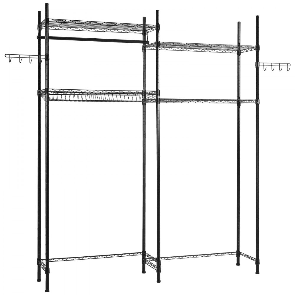 VEVOR Over Washer and Dryer Storage Shelves, 4 Tiers Laundry Room Drying Rack with Hanger Rod and Hooks, Two Rows Adjustable Washer Shelves Space Saver, for Laundry Room Storage & Organization, Black