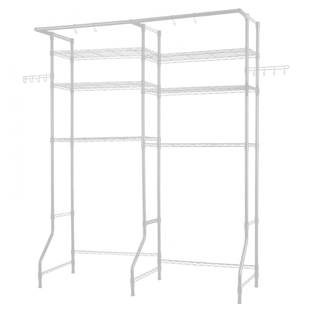 VEVOR Over Washer and Dryer Storage Shelves, 6 Tiers Laundry Room Drying Rack with Hanger Rod and Hooks, Two Rows Adjustable Washer Shelves Space Saver, for Laundry Room Storage & Organization, White