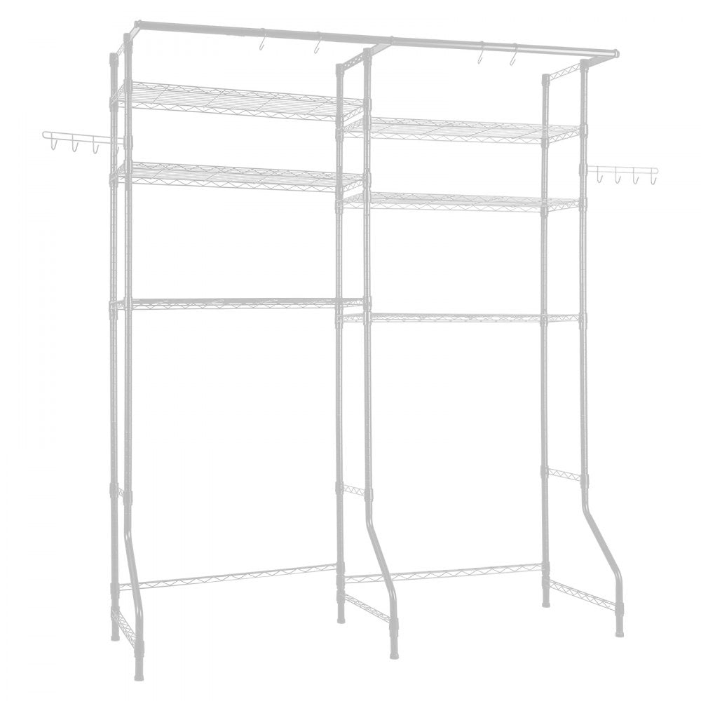 VEVOR Over Washer and Dryer Storage Shelves, 6 Tiers Laundry Room Drying Rack with Hanger Rod and Hooks, Two Rows Adjustable Washer Shelves Space Saver, for Laundry Room Storage & Organization, White