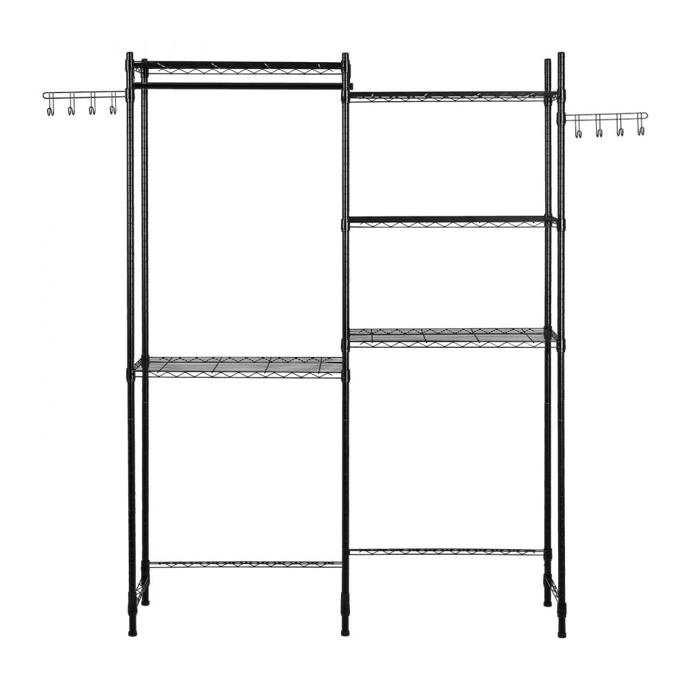 VEVOR Over Washer and Dryer Storage Shelves, 5 Tiers Laundry Room Drying Rack with Hanger Rod and Hooks, Two Rows Adjustable Washer Shelves Space Saver, for Laundry Room Storage & Organization, Black